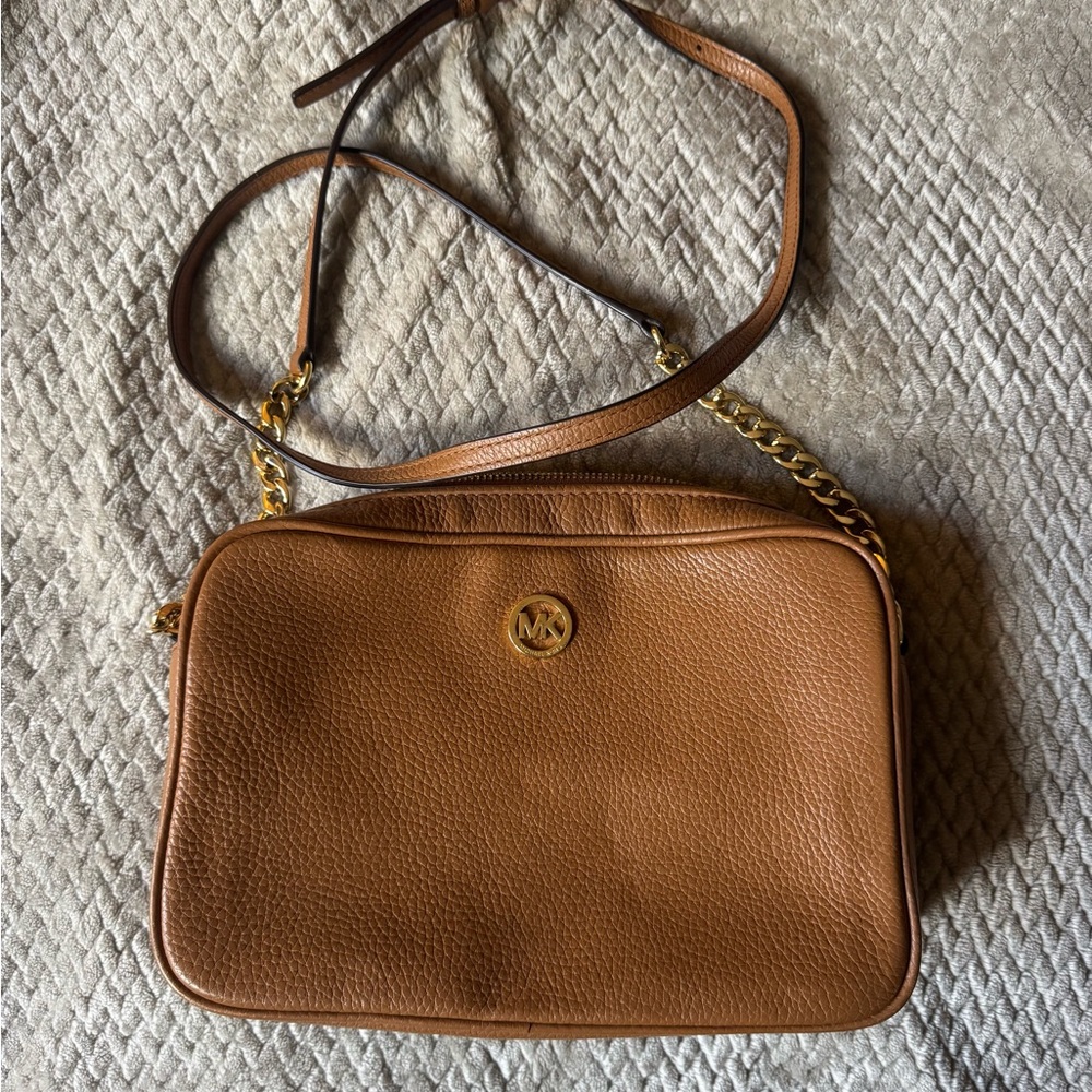 Michael Kors Tan Leather Crossbody Bag with Gold Accents